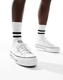 Converse Chuck Taylor Lift Ox Platform Trainers In White For Unisex