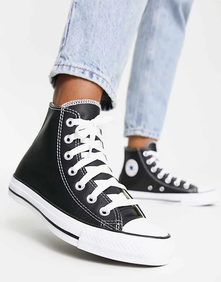 Converse Chuck Taylor Hi Trainers In Black Leather For Unisex 5 Converse Chuck Taylor Hi Trainers In Black Leather For Unisex - Image 3