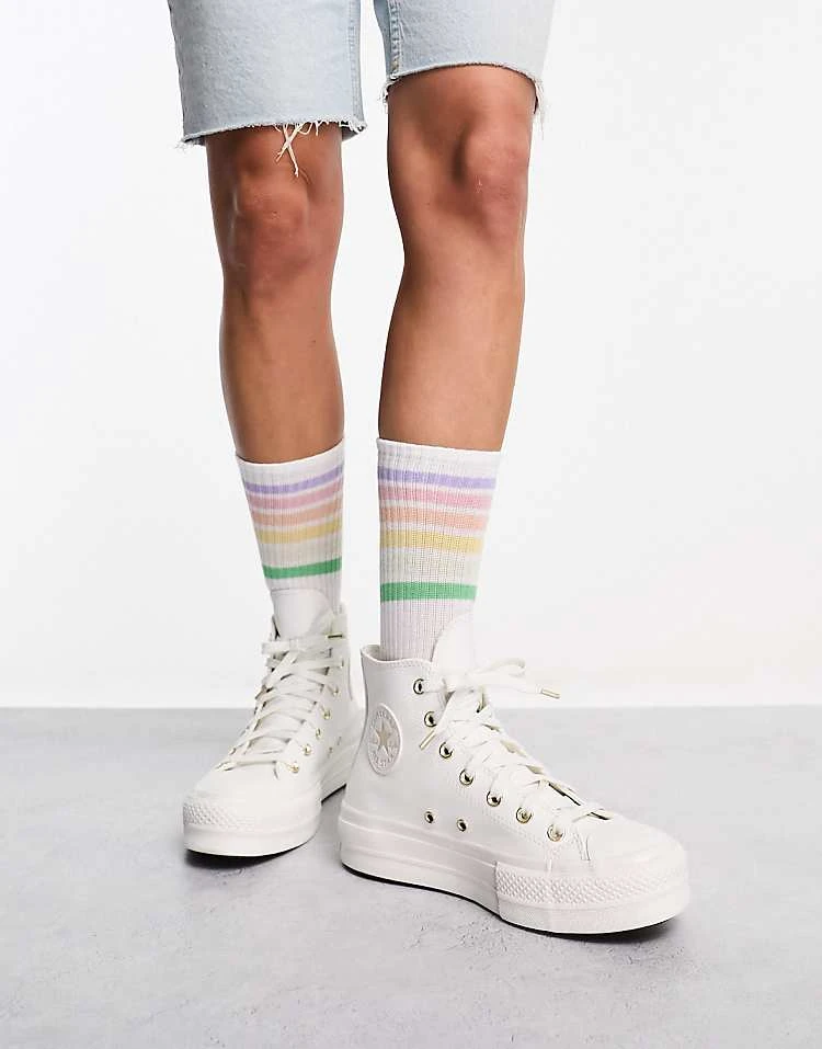 Converse Chuck Taylor All Star Lift Hi Trainers In White And Gold For Unisex 7 Converse Chuck Taylor All Star Lift Hi Trainers In White And Gold For Unisex - Image 5