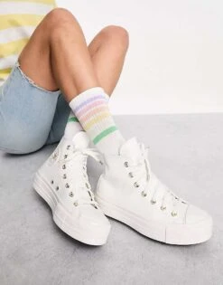 Converse Chuck Taylor All Star Lift Hi Trainers In White And Gold For Unisex 9 Converse Chuck Taylor All Star Lift Hi Trainers In White And Gold For Unisex -Converse Shop 204137629 3
