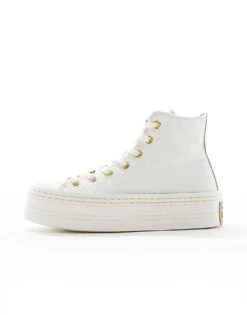 Converse Modern Lift Hi Twill Trainers With Gold Details In Cream For Women -Converse Shop 205449432 4