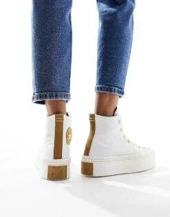 Converse Modern Lift Hi Twill Trainers With Gold Details In Cream For Women -Converse Shop 205449432 5