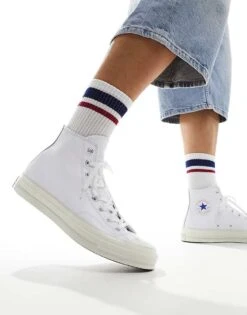 Converse Chuck 70 Hi Leather Trainers In White For Unisex
