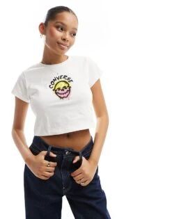 Converse Spray Paint Skull Tee In White For Women