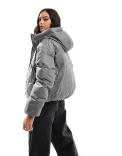Converse Short Puffer Jacket In Grey For Women Light Grey -Converse Shop 206034661 4