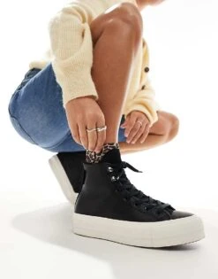 Converse Chuck Taylor All Star Lift Hi Trainers In Black Leather Look For Women 13 Converse Chuck Taylor All Star Lift Hi Trainers In Black Leather Look For Women -Converse Shop 206038023 1 black 1
