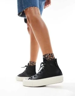 Converse Chuck Taylor All Star Lift Hi Trainers In Black Leather Look For Women 10 Converse Chuck Taylor All Star Lift Hi Trainers In Black Leather Look For Women -Converse Shop 206038023 3
