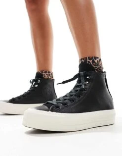 Converse Chuck Taylor All Star Lift Hi Trainers In Black Leather Look For Women 12 Converse Chuck Taylor All Star Lift Hi Trainers In Black Leather Look For Women -Converse Shop 206038023 5