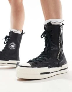 Converse Chuck 70 Plus X Hi Boots In Black Leather For Women -Converse Shop 206038070 4