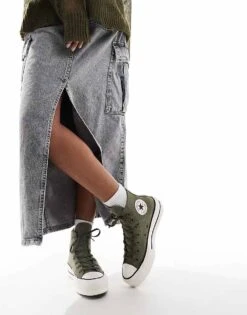 Converse Chuck Taylor All Star Hi Lift Trainers In Olive Green For Women