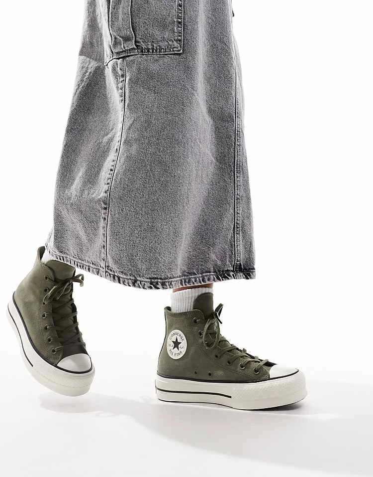 Converse Chuck Taylor All Star Hi Lift Trainers In Olive Green For Women 4 Converse Chuck Taylor All Star Hi Lift Trainers In Olive Green For Women - Image 2