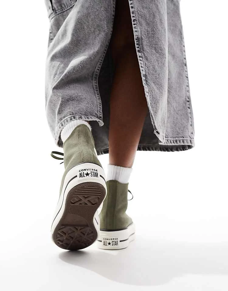 Converse Chuck Taylor All Star Hi Lift Trainers In Olive Green For Women 7 Converse Chuck Taylor All Star Hi Lift Trainers In Olive Green For Women - Image 5