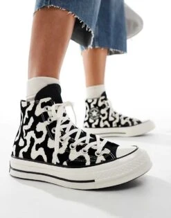 Converse Chuck 70 Hi Trainers In Black And White Cow Print For Women -Converse Shop 206826340 3