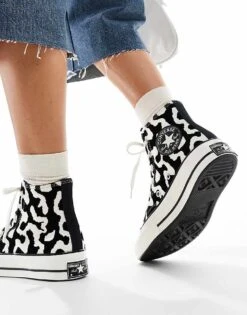 Converse Chuck 70 Hi Trainers In Black And White Cow Print For Women -Converse Shop 206826340 4