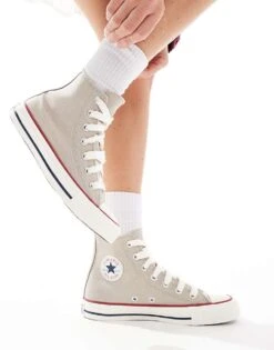 Converse Chuck Taylor All Star Hi Trainers With Chunky Laces In Beige For Women