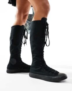 Converse Chuck Taylor All Star Knee XXX HI Trainers In Triple Black For Women -Converse Shop 206826628 2