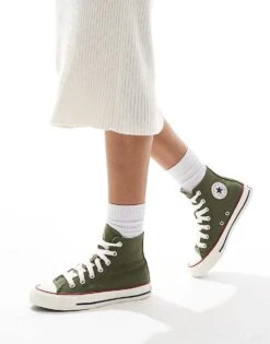 Converse Chuck Taylor All Star Hi Trainers With Chunky Laces In Green For Unisex