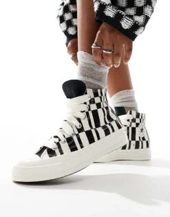 Converse Chuck 70 Hi Trainers In Black & White Checkerboard For Women