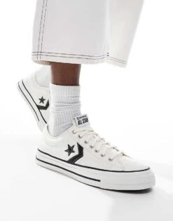 Converse Star Player 76 Ox Premium Canvas Trainers In White With Black Detail For Unisex -Converse Shop 206972969 1 white 1