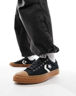 Converse Star Player 76 Ox Trainers With Gum Sole In Black For Unisex