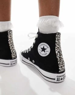 Converse Chuck Taylor All Star Hi Trainers In Black With Leopard Trim For Women -Converse Shop 207333910 3
