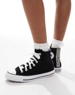 Converse Chuck Taylor All Star Hi Trainers In Black With Leopard Trim For Women -Converse Shop 207333910 4