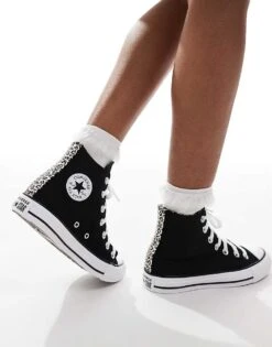Converse Chuck Taylor All Star Hi Trainers In Black With Leopard Trim For Women -Converse Shop 207333910 5