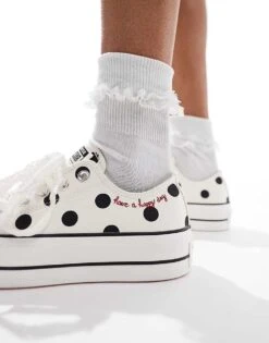 Converse Chuck Taylor All Star Ox Lift Trainers In White Polka Dot For Women -Converse Shop 207333959 3