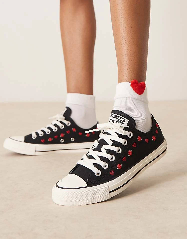Converse Hearts Chuck Taylor Ox Trainers In Black With Roses For Women 3 Converse Hearts Chuck Taylor Ox Trainers In Black With Roses For Women