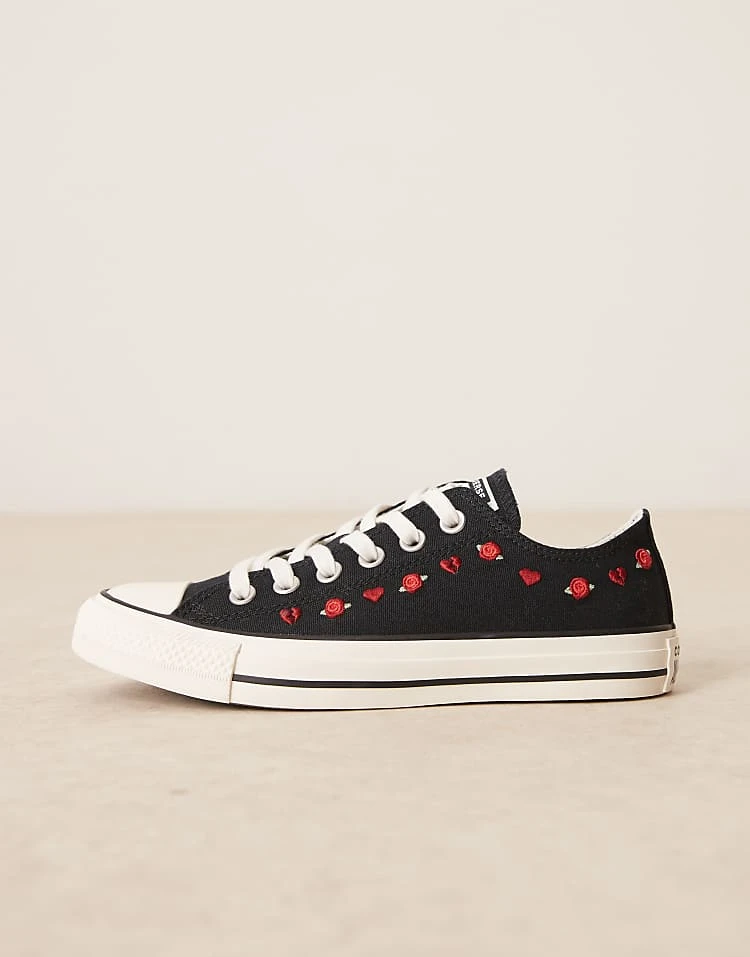 Converse Hearts Chuck Taylor Ox Trainers In Black With Roses For Women 4 Converse Hearts Chuck Taylor Ox Trainers In Black With Roses For Women - Image 2