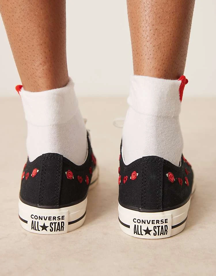 Converse Hearts Chuck Taylor Ox Trainers In Black With Roses For Women 5 Converse Hearts Chuck Taylor Ox Trainers In Black With Roses For Women - Image 3