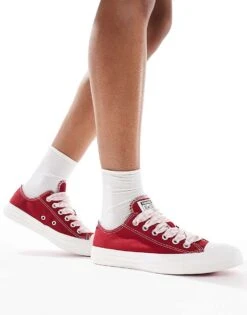 Converse Chuck Taylor All Star Ox Trainers In Red With Gingham Laces For Women