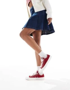 Converse Chuck Taylor All Star Ox Trainers In Red With Gingham Laces For Women -Converse Shop 207334475 4