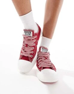 Converse Chuck Taylor All Star Ox Trainers In Red With Gingham Laces For Women -Converse Shop 207334475 5