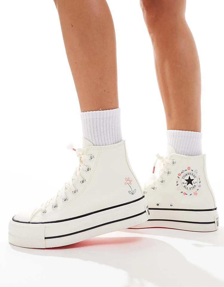 Converse Chuck Taylor All Star Lift Hi Trainers In White With Embroidered Flowers For Women 8 Converse Chuck Taylor All Star Lift Hi Trainers In White With Embroidered Flowers For Women - Image 6