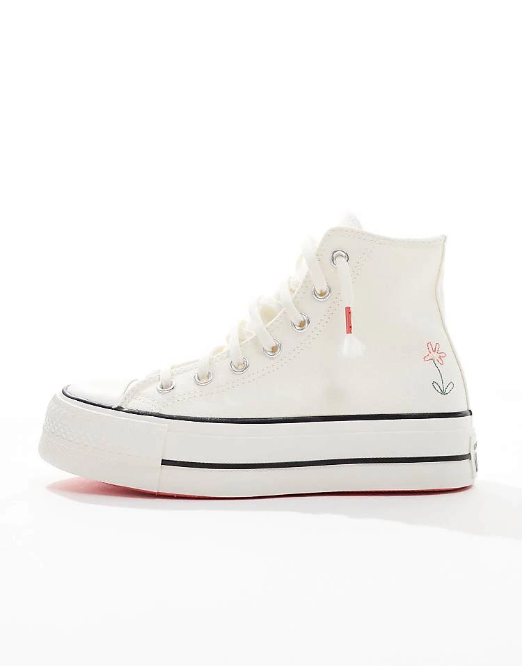 Converse Chuck Taylor All Star Lift Hi Trainers In White With Embroidered Flowers For Women 4 Converse Chuck Taylor All Star Lift Hi Trainers In White With Embroidered Flowers For Women - Image 2