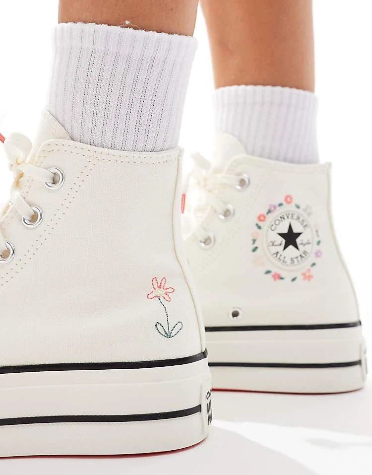 Converse Chuck Taylor All Star Lift Hi Trainers In White With Embroidered Flowers For Women 5 Converse Chuck Taylor All Star Lift Hi Trainers In White With Embroidered Flowers For Women - Image 3