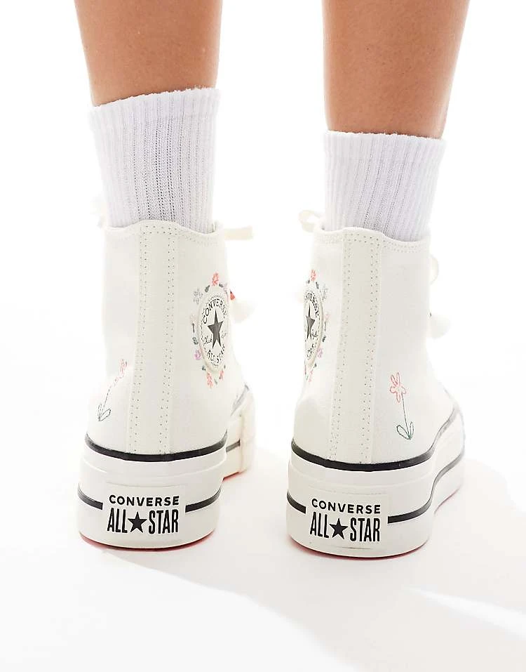 Converse Chuck Taylor All Star Lift Hi Trainers In White With Embroidered Flowers For Women 6 Converse Chuck Taylor All Star Lift Hi Trainers In White With Embroidered Flowers For Women - Image 4